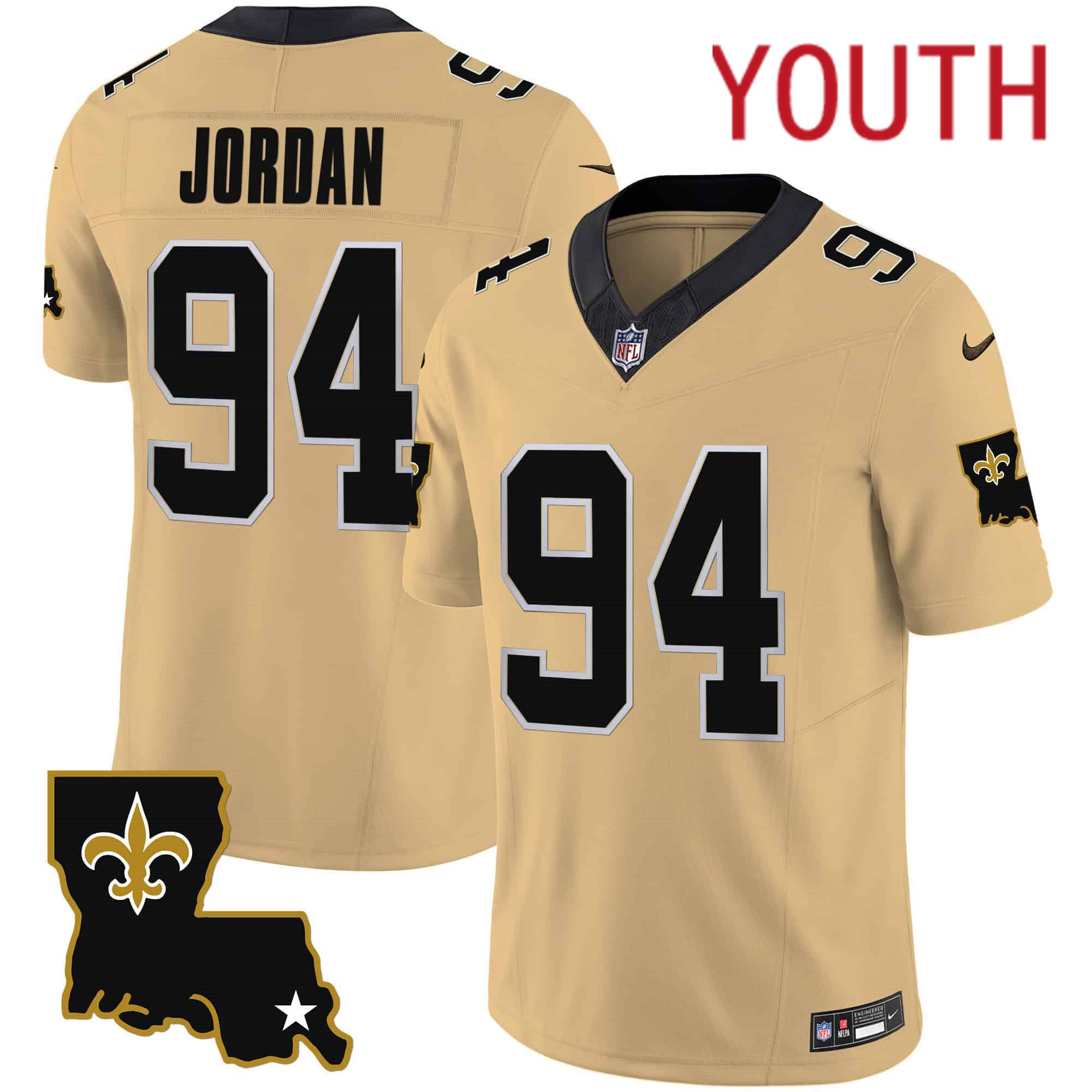 Youth New Orleans Saints #94 Jordan Yellow 2024 Nike 1987 Legacy Vapor Limited NFL Jersey